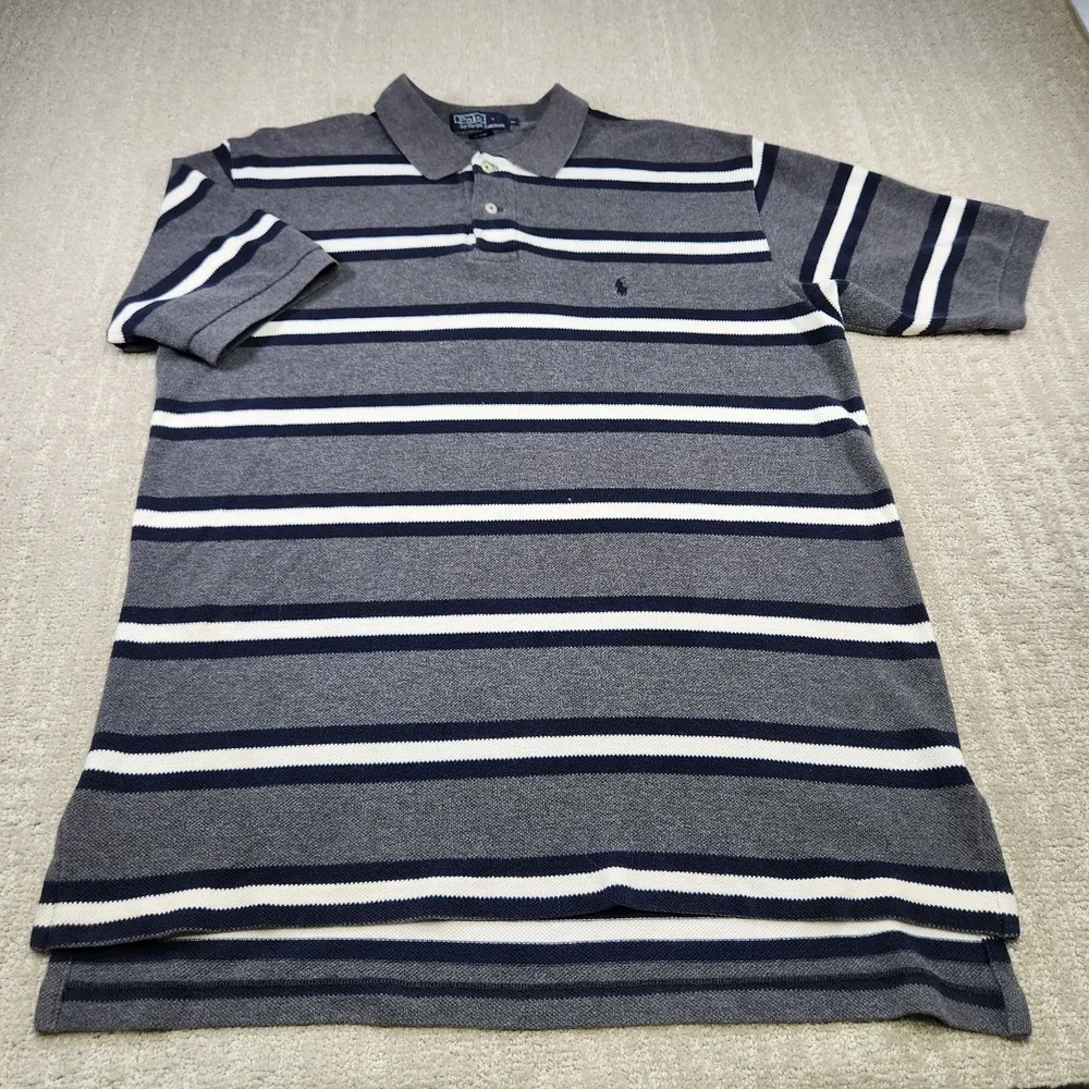Vintage Polo Ralph Lauren Shirt Men XL Waffle Knit Heavy Cotton Polo Striped 90s